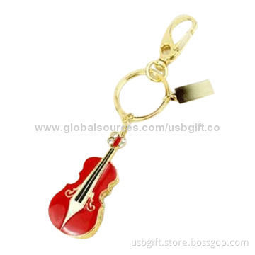 4GB USB flash drive, Gold and red mix guitar shaped, slap-up